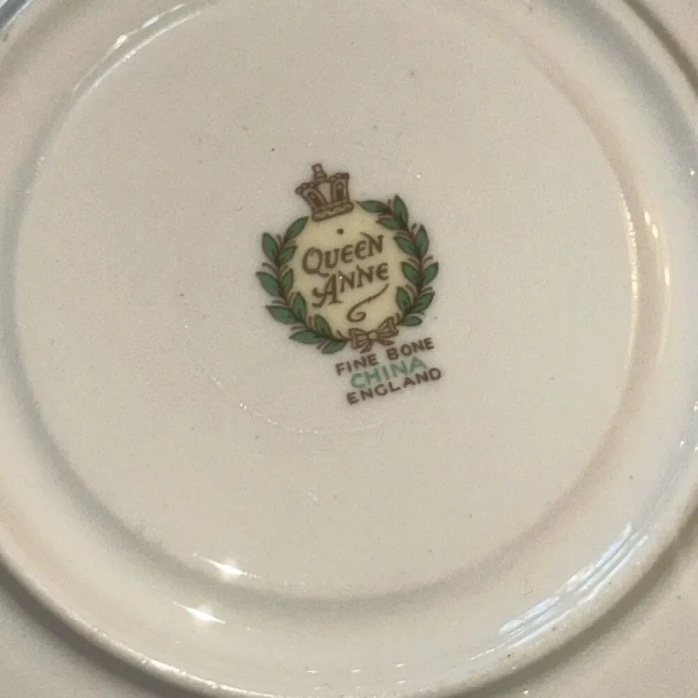 Vintage Queen Anne Fine Bone China Teacup, Saucer, & Tea Plate Trio Pastel green